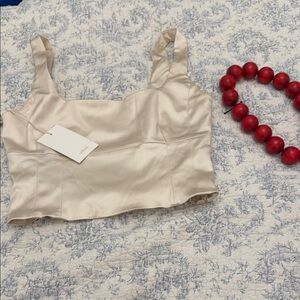 Wilfred Tan Cream Bustier Crop Tank Top